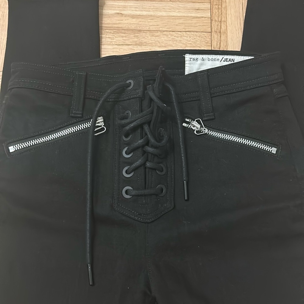 Rag and bone black tie up jeans